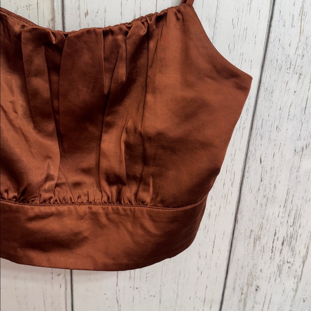 Lulu’s Luxe'd Out Brown Satin Cropped Tank Top - Picture 7 of 14